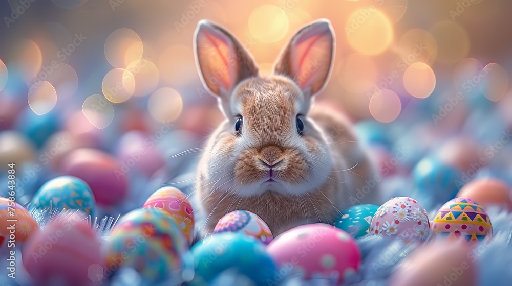easter bunny and colored easter eggs easter bunny and colored easter eggs