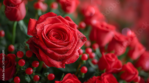 Close-Up of Red Rose with Water Droplets