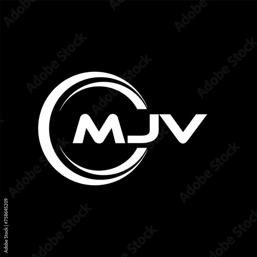 MJV letter logo design with black background in illustrator, cube logo, vector logo, modern alphabet font overlap style. calligraphy designs for logo, Poster, Invitation, etc. photo