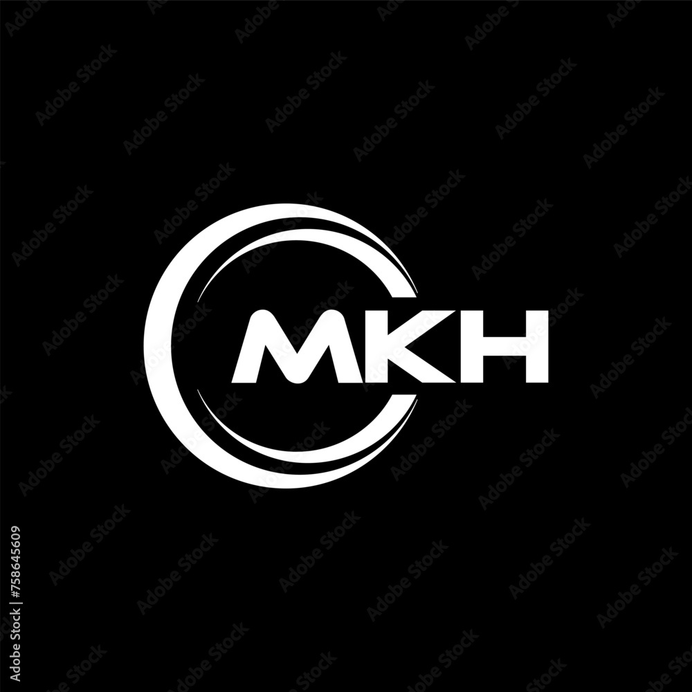 MKH letter logo design with black background in illustrator, cube logo, vector logo, modern alphabet font overlap style. calligraphy designs for logo, Poster, Invitation, etc.