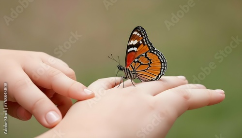 A Delicate Butterfly Perched On A Childs Finger