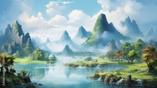 Beautiful oil painting landscape and scenic places 