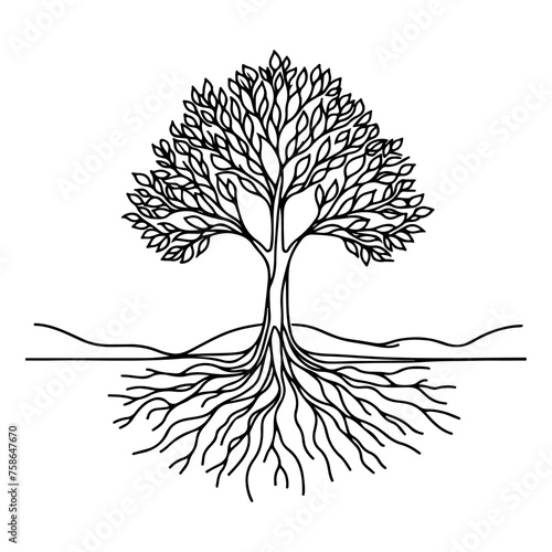 Black silhouette tree growing from the ground vector illustration on white background