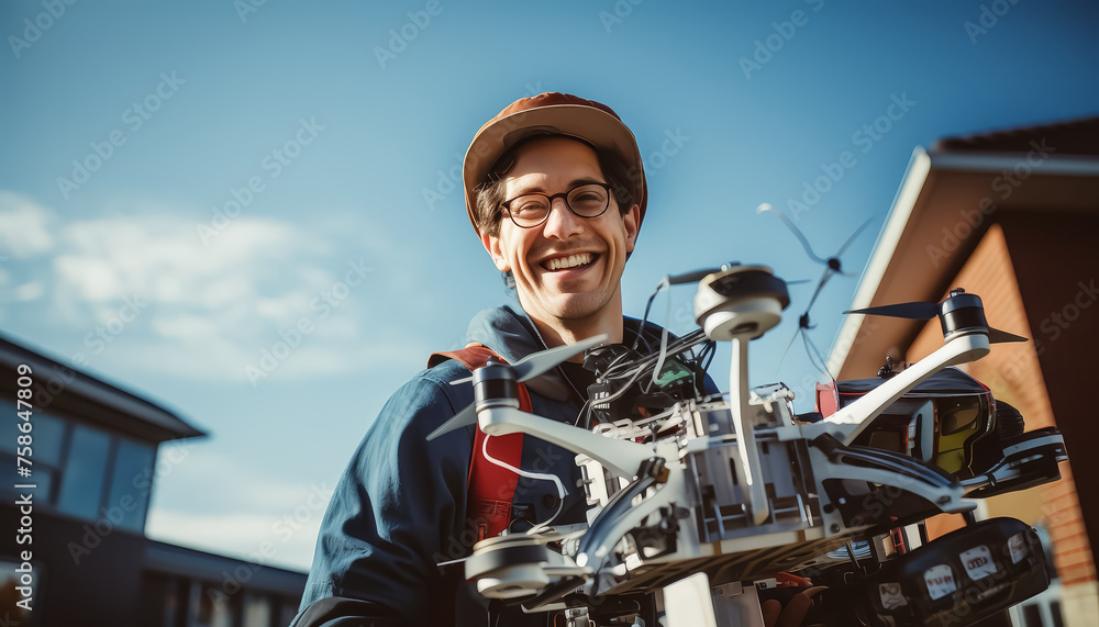 A man is holding a small drone in his hands
