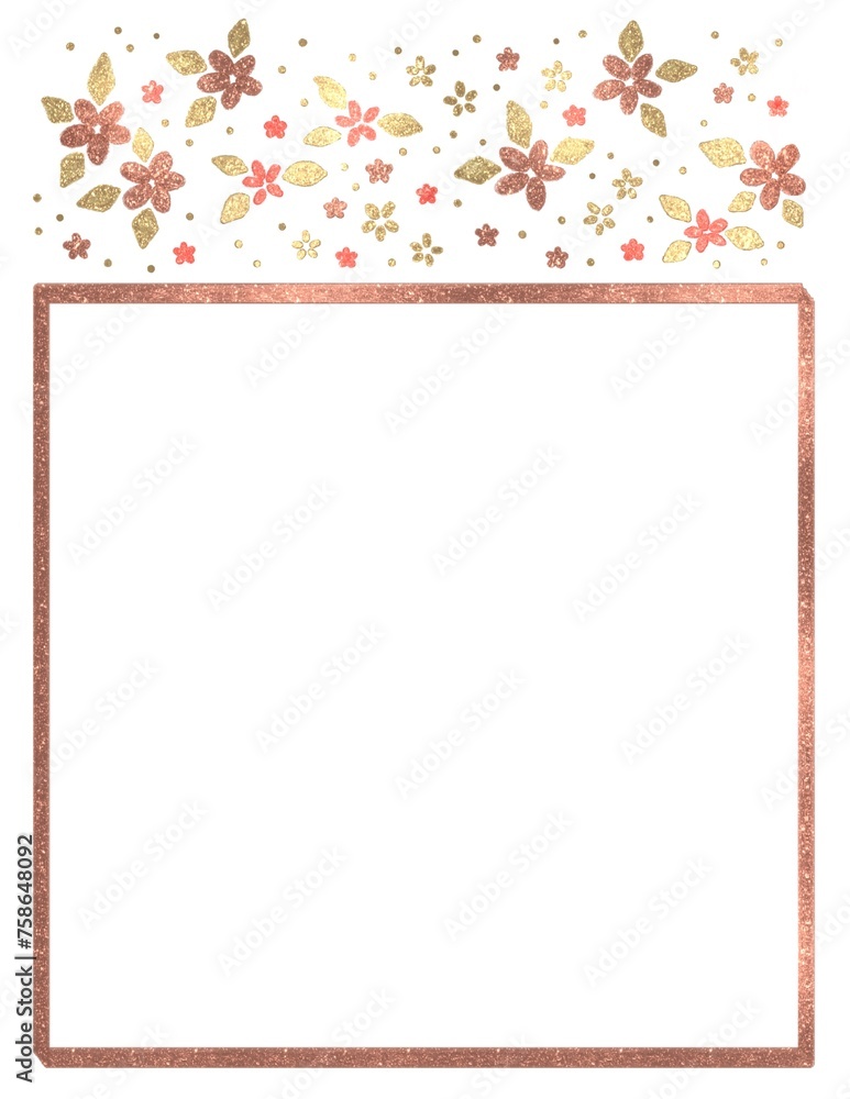 frame with flowers, golden frame, hand drawn frame with flowers, golden frame, hand drawn