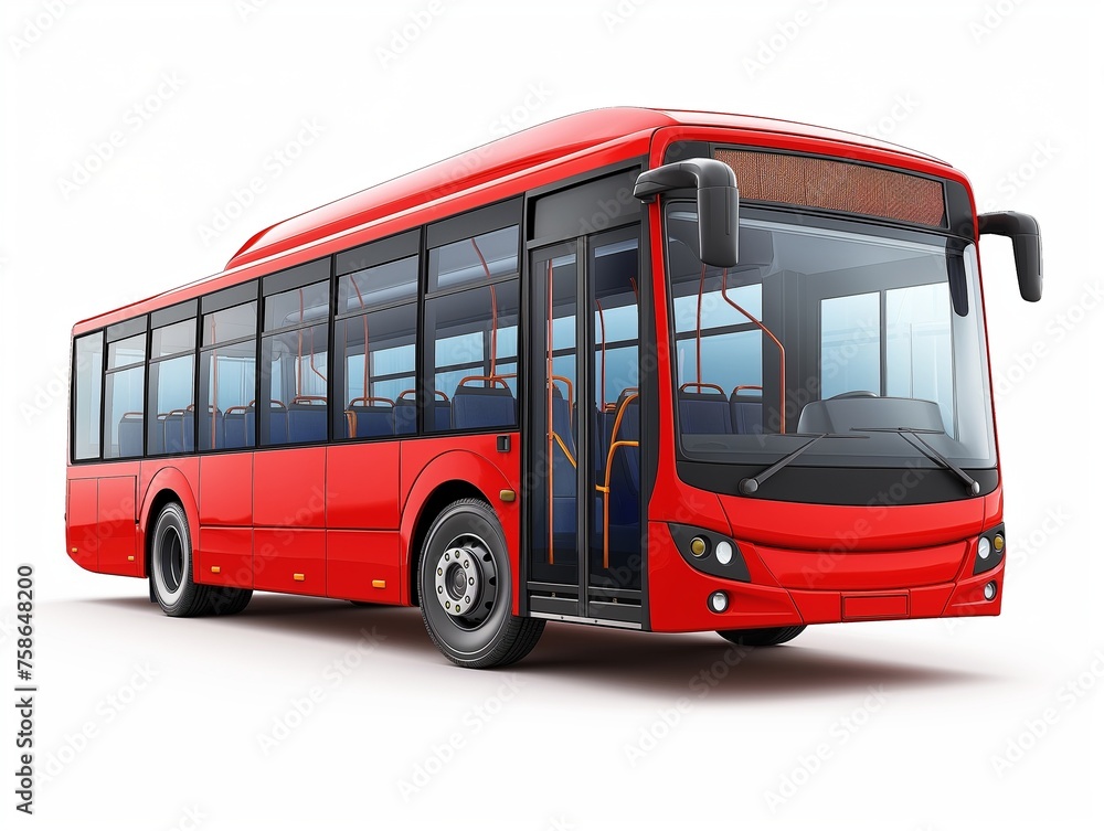 Urban red bus isolated on white background