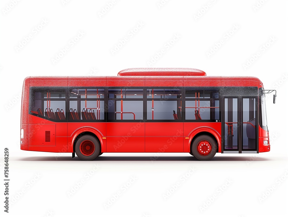 Urban red bus isolated on white background