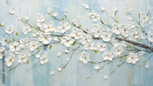 Blooming white flowers pnted in thick impasto style  photo
