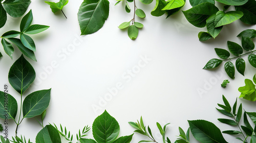 Fresh sprig of green leaves isolated on white color background, copy space.