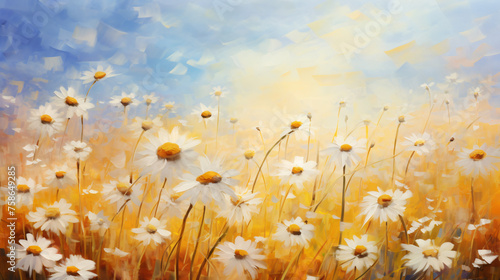 Blurred background of daisies on the Indian summer field photo