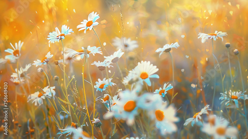 Blurred background of daisies on the Indian summer field photo
