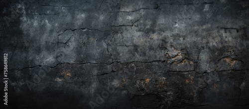 A closeup of a dark brick wall with a blurred background, showcasing the intricate patterns of wood and rock embedded in the soil, creating a captivating landscape of darkness
