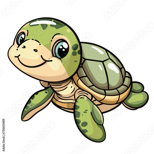 Cute cartoon sea turtle isolated on white background. Vector illustration.