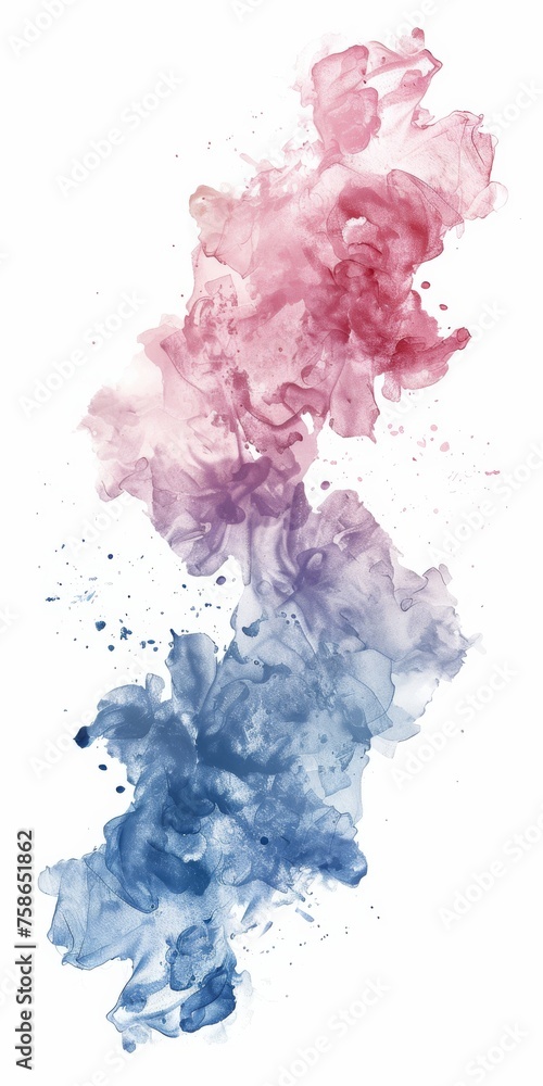 Elegant watercolor smoke in shades of pink and blue gently rises against a pure white backdrop, exuding a soft, dreamlike quality.