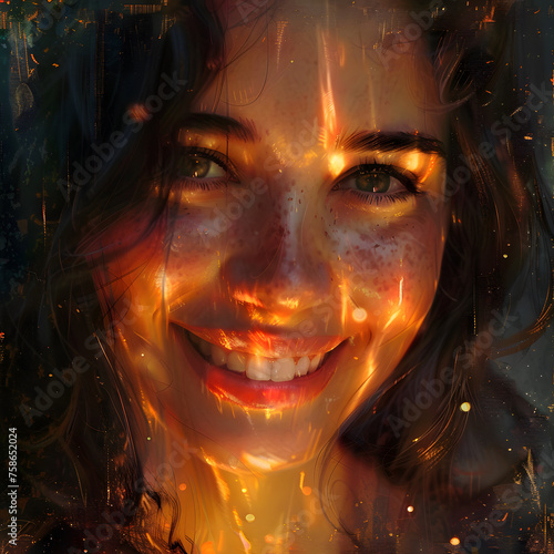 Close-Up Portraits of a Beautiful Happy Girl - Generative AI