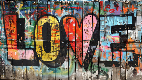 Wallpaper Mural The old wall, painted in different colors, with the word love Torontodigital.ca