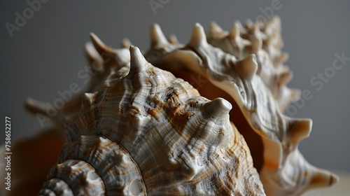 Up-Close Shot Showcasing the Intricate Details of a Seashell: Nature's Artistry in Ocean Treasures.
