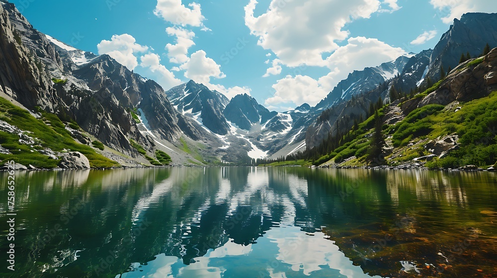 Majestic Mountain Ranges Embracing a Serene Lake: Nature's Grandeur Reflecting in Tranquil Waters