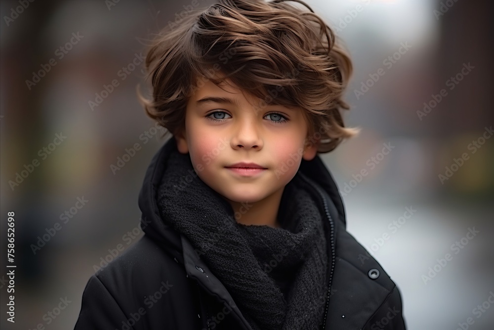 Portrait of a cute little boy wearing a black coat and scarf Portrait of a cute little boy wearing a black coat and scarf