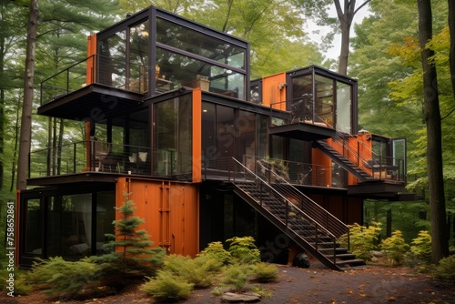shipping container house in the forest