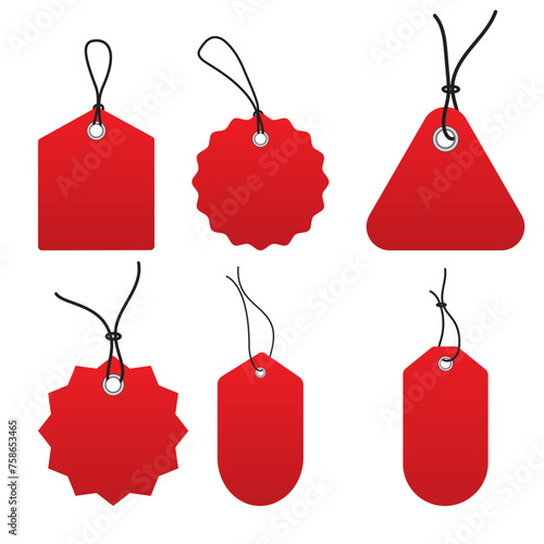 Set of price tags. Set of blank price tags or sales tags in different shapes. Red set of label and gift tags design. Set of blank discount tags with different shape. Vector illustration.