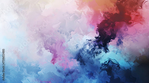 Abstract image depicting swirling clouds of colorful smoke in shades of blue pink and white against a multicolored background