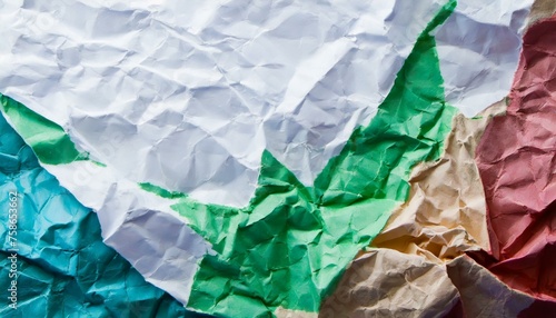 crumpled background, a close up of a multicolored piece of paper, an abstract sculpture