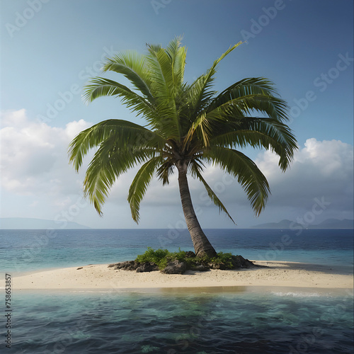 Lonely palm tree on the small island.