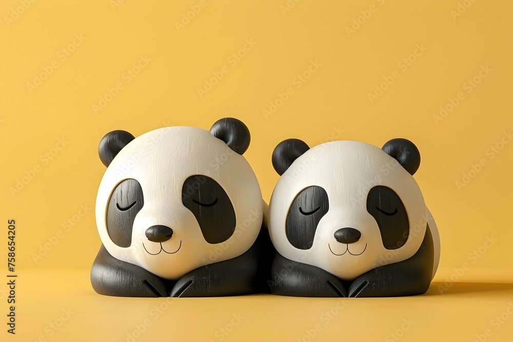 Naklejka premium Cute Panda-Shaped Blind Box Toys in Minimalist Style with Black and White Color Scheme and Different Postures