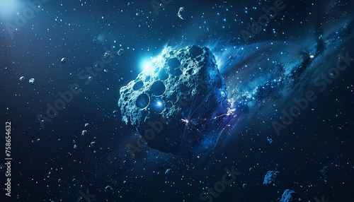 A large rock is flying through space