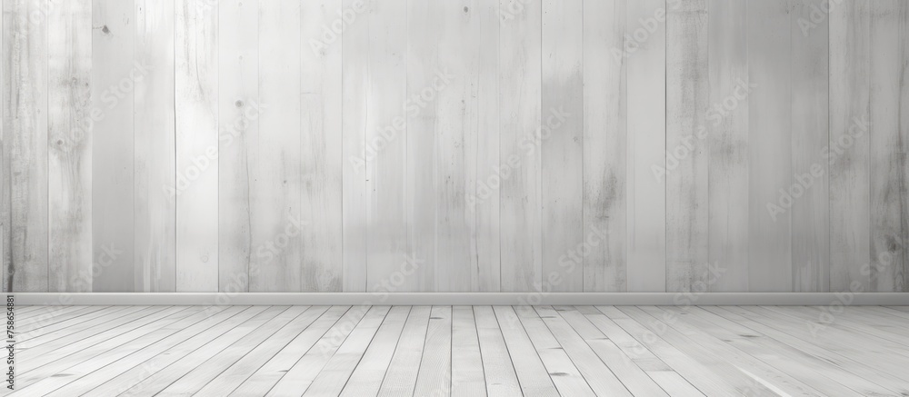 © Lasvu - White wooden wall and concrete floor in perspective, distressed backdrop, design template © Lasvu - White wooden wall and concrete floor in perspective, distressed backdrop, design template