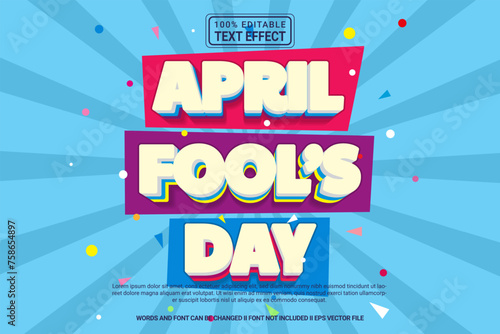 April Fools Day Text Effect, Editable 3D style modern vector