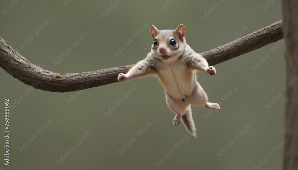 A Flying Squirrel With Its Arms Stretched Out Rea - obrazy, fototapety, plakaty 