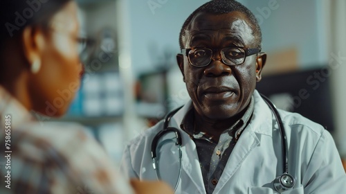 African doctor guiding patient on diabetes control.