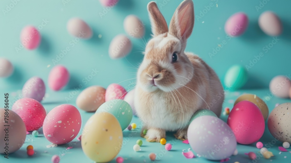 Easter rabbit with painted eggs Easter rabbit with painted eggs
