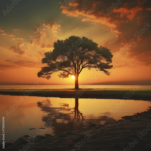 A Lonely tree in the sunset.