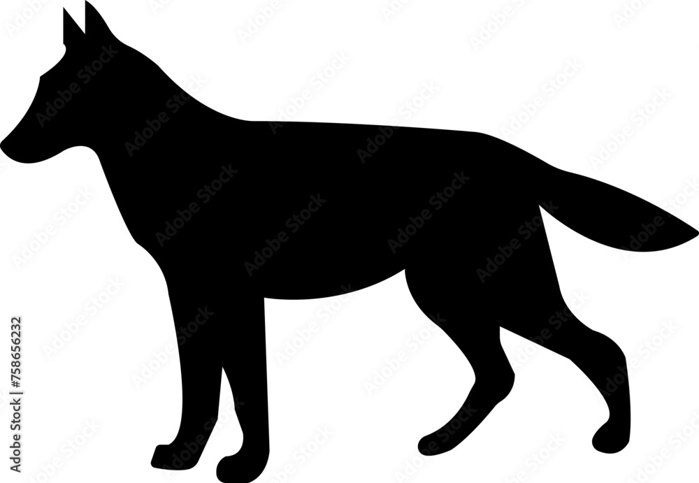 Dog silhouette icon. black flat animal vector isolated on transparent background. Belgian malinois clipart, depict dog standing, walking, running, jumping and digging hole.