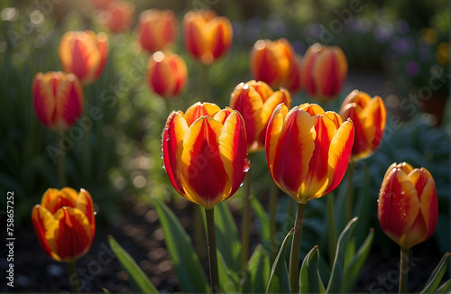 Morning Dew on a Field of Red and Yellow Tulips © Kuroneko Mac