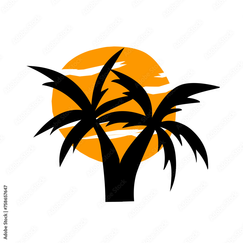 coconut palm tree and sunset icon