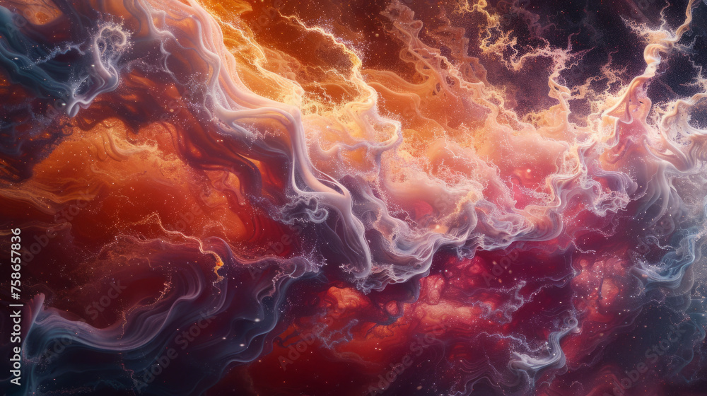 Abstract art background with a vibrant mix of colors resembling fluid motion and cosmic energy.