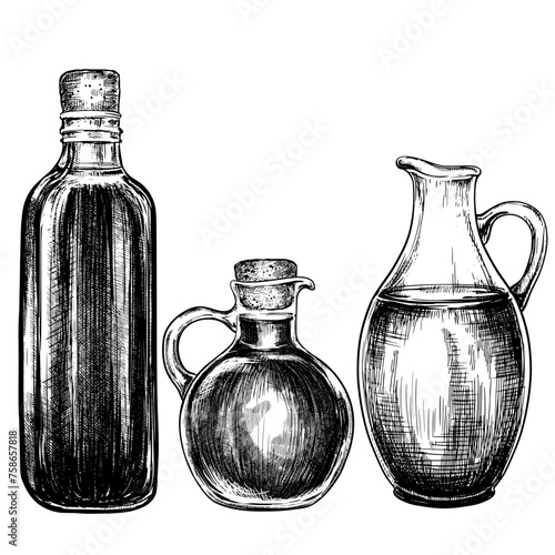 Oil bottles vintage vector sketch illustration © Ann Lou