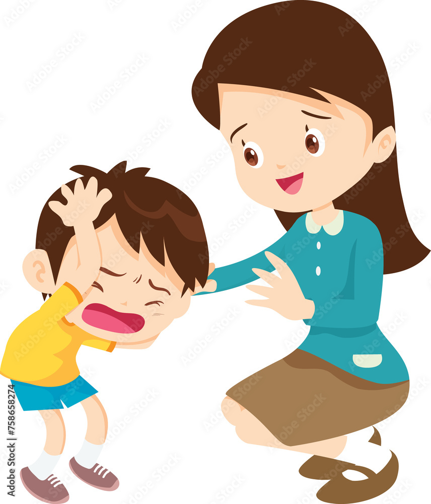 Comforting sad children with parent or teacher Comforting sad children with parent or teacher