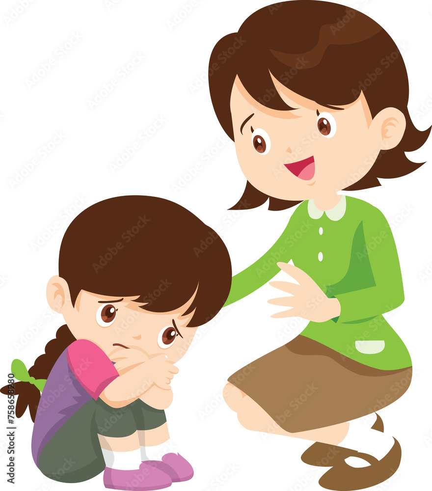 Comforting sad children with parent or teacher Comforting sad children with parent or teacher