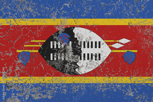 Destructible, crumbling stone wall. Conceptual background in colors flag of Swaziland