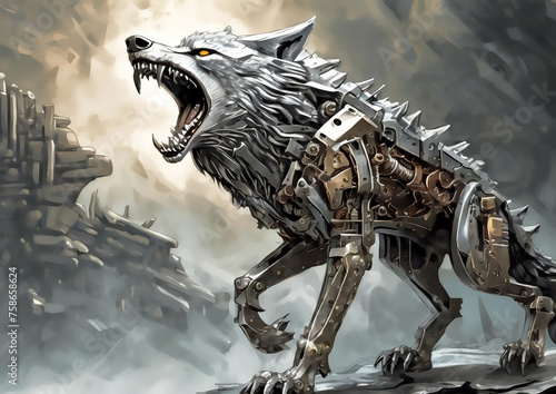 金属の鎧を装着した抽象的なオオカミ © k_yu