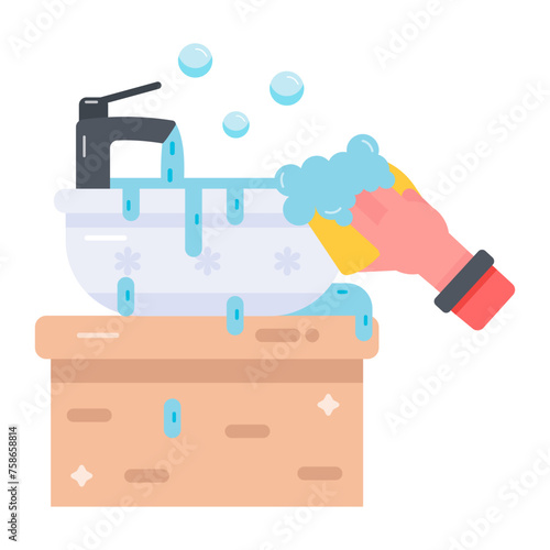 Customizable flat icon depicting cleaning basin 