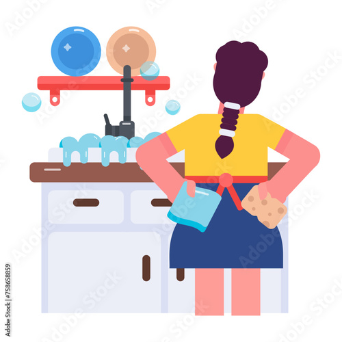 Modern flat style icon depicting kitchen cleaning 