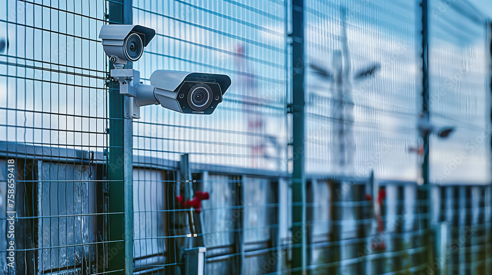 High-Tech Security Surveillance in Urban Environment, Showcasing the ...