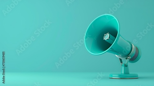 Teal megaphone on a matching background emphasizing clear and loud communication