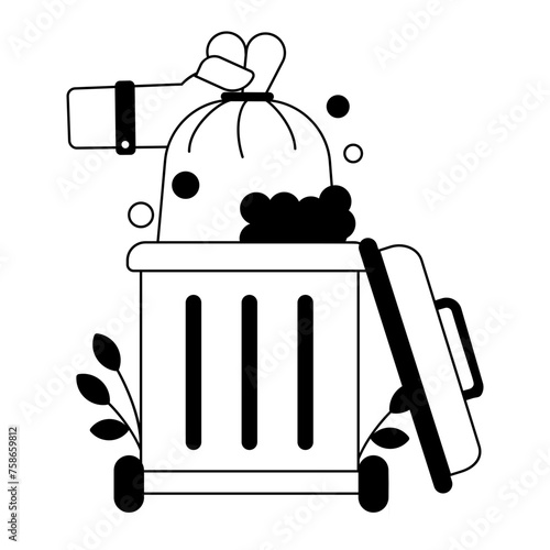 A well-designed glyph icon depicting disposing waste 